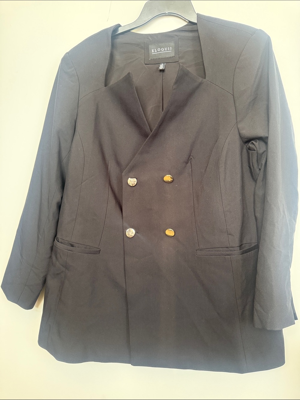 Eloquii Black Double-Breasted Pea Coat with Gold Buttons